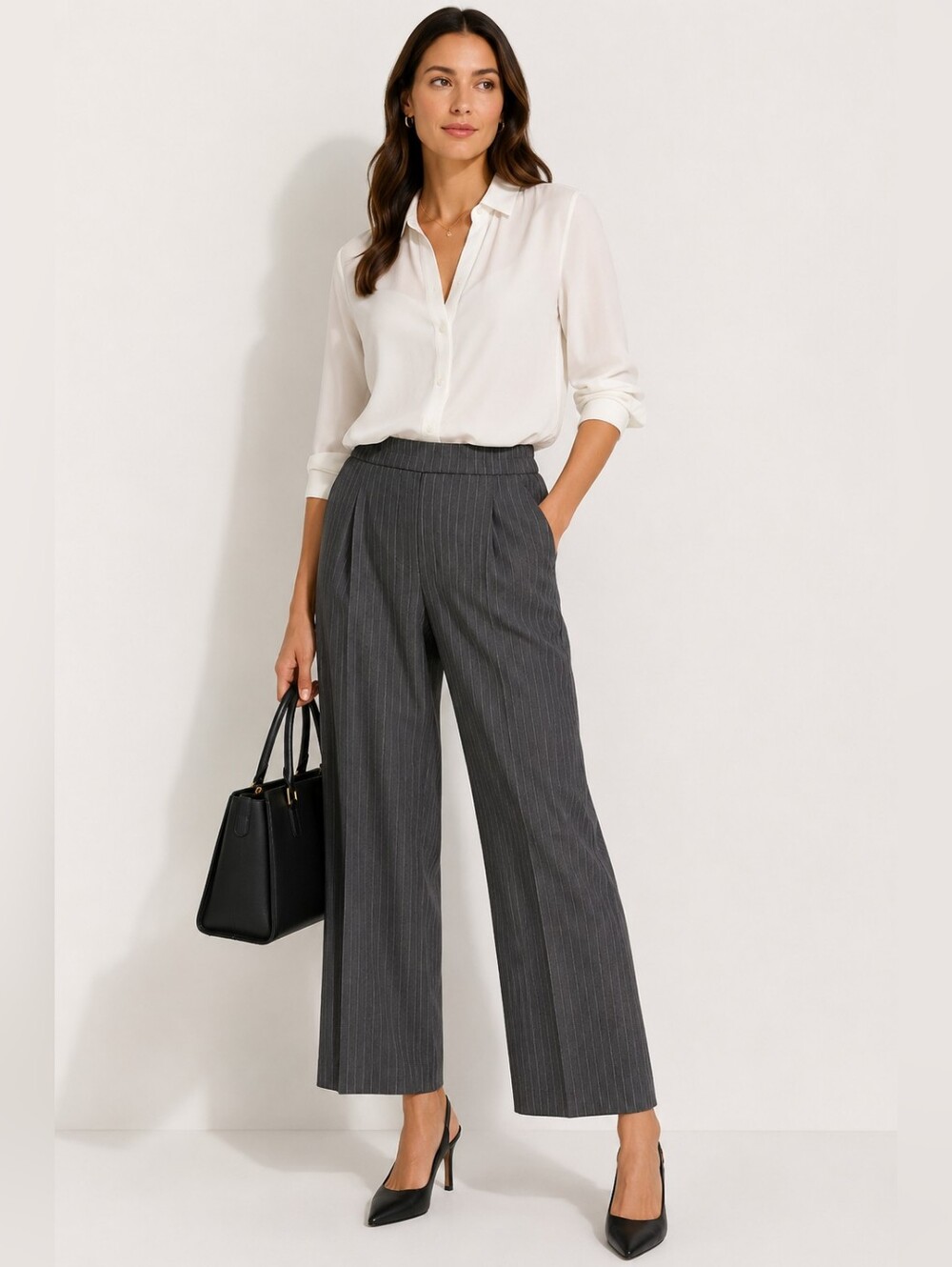 Haver & Blair London Wide Leg Pinstripe Trousers NWT Gray XL